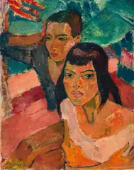 Leo Putz, Indianerkinder, 1929, oil on cardboard; framed