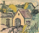 House with garden by Franz von Zülow, pasting technique on paper; unframed, sold Dec 2024