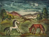 Horses on the paddock by Franz von Zülow, pasting technique on paper; framed, offered Dec 2024