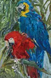 Carl Fahringer, Parrots, oil on cardboard; framed