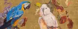 Parrot and white cockatoo by Carl Fahringer, oil on canvas; framed, sold Dec 2024