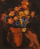 Josef Dobrowsky, Flowers in red vase, oil on canvas; framed