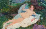 Ernst Stöhr, Reclining nude, oil on panel; framed