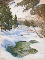 Max von Esterle, Bachmotiv aus St. Anton am Arlberg, tempera on paper on cardboard; framed