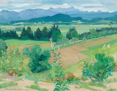 Arnold Clementschitsch, Kumitzberg with Karawanken, 1953, oil on canvas; framed