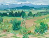Arnold Clementschitsch, Kumitzberg with Karawanken, 1953, oil on canvas; framed