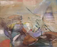 Anton Mahringer, View of a city, 1961, mixed media on paper; framed