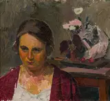 Felix Esterl, Artist's wife with flowers, c. 1926, oil on canvas; framed