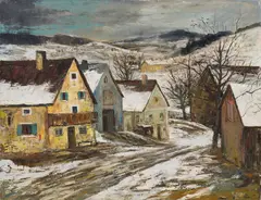 Ernst Huber, Winter in the Mühlviertel, oil on canvas; framed