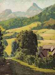 Josef Stoitzner, Motif from the Alpine foreland, c. 1945, oil on cardboard, framed