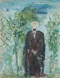 Wilhelm Thöny, Lady in black in the garden, 1936-37, oil on cardboard on hardboard; framed