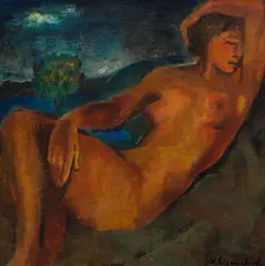 Willy Eisenschitz, Femaile nude sleeping outdoors (Allegory of the night), c. 1945, oil on canvas; framed