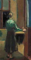 Joseph Floch, Woman entering the room, c. 1952, oil on canvas; framed