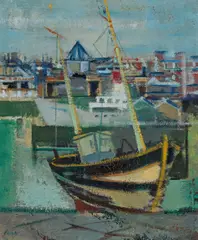 Joseph Floch, Harbour of Dieppe, 1955, oil on canvas; framed