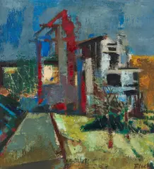 Joseph Floch, Construction (California), c. 1955, oil on canvas; framed