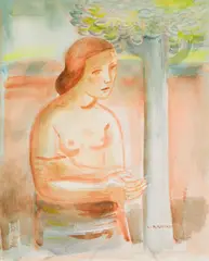 Viktor Planckh, Besinnung, gouache on paper; framed