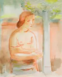 Viktor Planckh, Besinnung, gouache on paper; framed