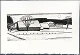 Werner Berg, Hof im Winter, 1967, woodcut on paper; framed