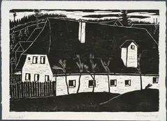 Werner Berg, Rutarhof, 1931, woodcut on paper; framed