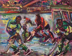 Wilhelm Kaufmann, Eishockey 2, oil on hardboard; framed