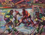 Wilhelm Kaufmann, Eishockey 2, oil on hardboard; framed