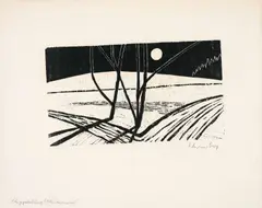 Werner Berg, Weggabelung (Wintermond), 1981, woodcut on paper; framed