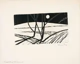 Werner Berg, Weggabelung (Wintermond), 1981, woodcut on paper; framed