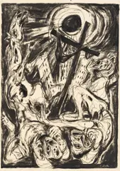 Albert Birkle, Das Ende der Kreatur, c. 1970, charcoal on paper; unframed