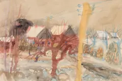 Kurt Moldovan, Village landscape, 1973, watercolour on paper; framed