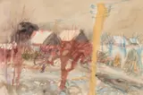 Kurt Moldovan, Village landscape, 1973, watercolour on paper; framed