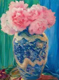 Sigmund Walter Hampel, Peonies, oil on cardboard; framed