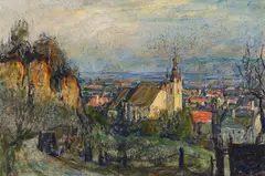 Fritz Zerritsch, Landscape with church, oil on canvas; framed