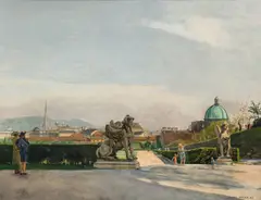 Hans Frank, Belvederepark, Blick auf Wien, 1942, oil on cardboard; framed