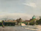 Hans Frank, Belvederepark, Blick auf Wien, 1942, oil on cardboard; framed