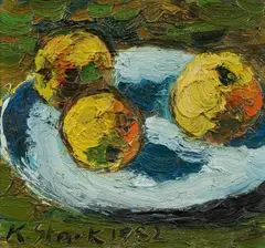 Karl Stark, Still life with apples, 1982, oil on canvas; framed
