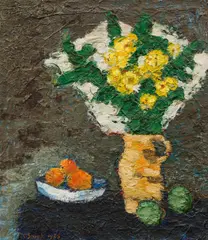 Karl Stark, Flowers in yellow vase, 1975, oil on canvas; framed