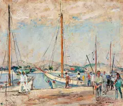 Anton Lutz, Freighter sailor in Sibenik, 1959, oil on hardboard; framed