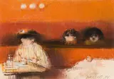 Norbert Drexel, Coffeehouse scene, 1986, pastel on paper; framed