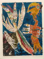 Rolf Nesch, Birds, metal print on paper; framed