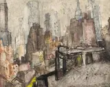 Rudolf Hradil, Parkgarage New York, 1971, watercolour, India ink on paper; framed