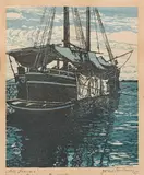 Josef Stoitzner, Dalmatische Fischerbarke ("Aus Gravosa"), 1921, colour woodcut on paper; framed