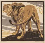 Norbertine Bresslern-Roth, Lion, colour linocut on paper; framed