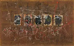 Hans Staudacher, Untitled, 1957, mixed media with oil, collage on nettle canvas; unframed