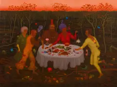Arik Brauer, Fünf nach Zwölf, 2010, oil on plate; framed