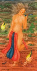 Arik Brauer, Tänzerin mit Flöte, watercolour, gouache on paper; framed