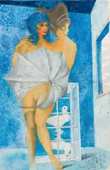 Leherb, Stunde der Zwillinge, 1972, watercolour and pencil on paper; framed