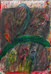 Franz Ringel, Die Frevler, 1988, mixed media on paper; framed