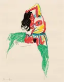 Alfred Kornberger, Bunter Akt mit gespreizten Beinen, c. 1998, coloured chalk on paper; framed