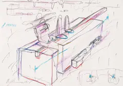 Bruno Gironcoli, Untitled, mixed media on paper; unframed