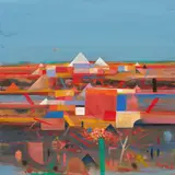 Karl Korab, Village View, oil on canvas; framed